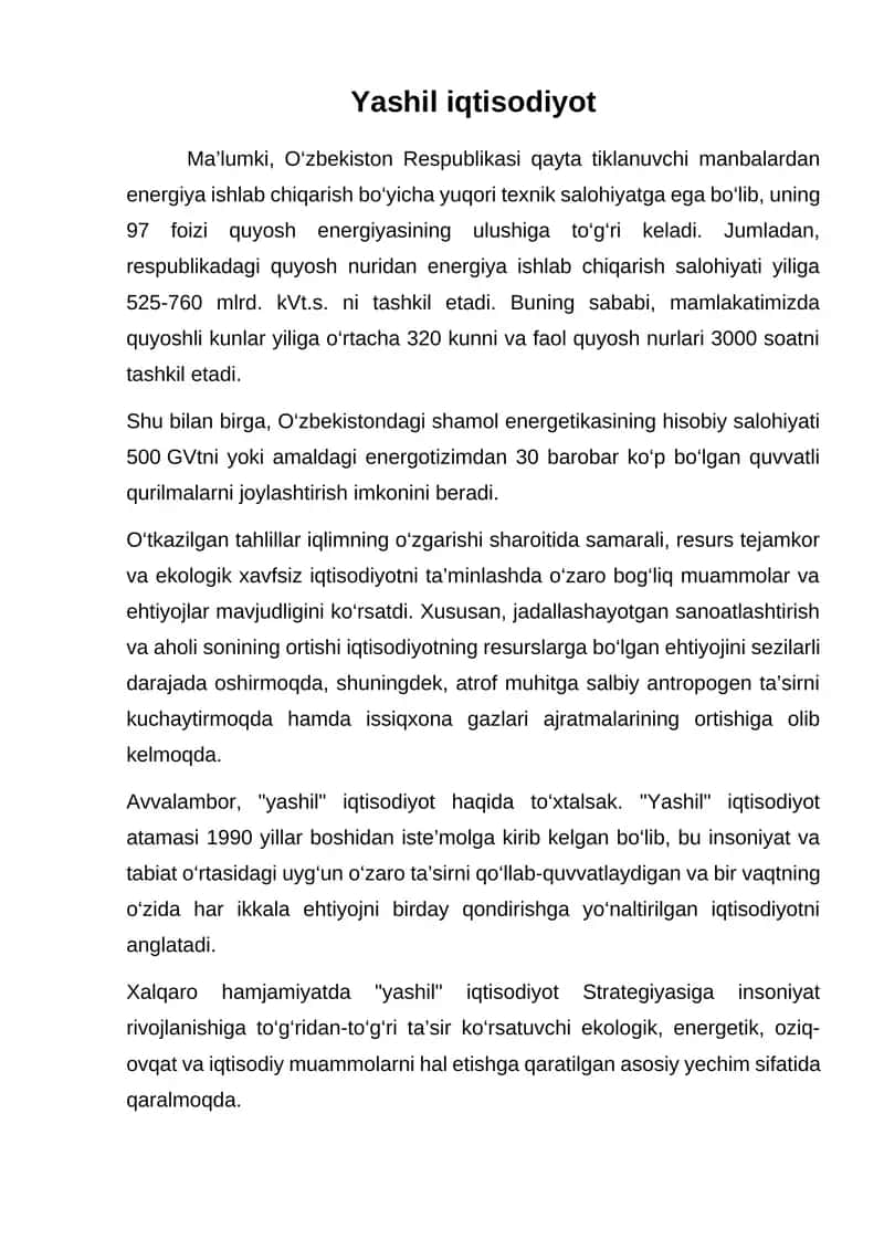 Yashil iqtisodiyot 1