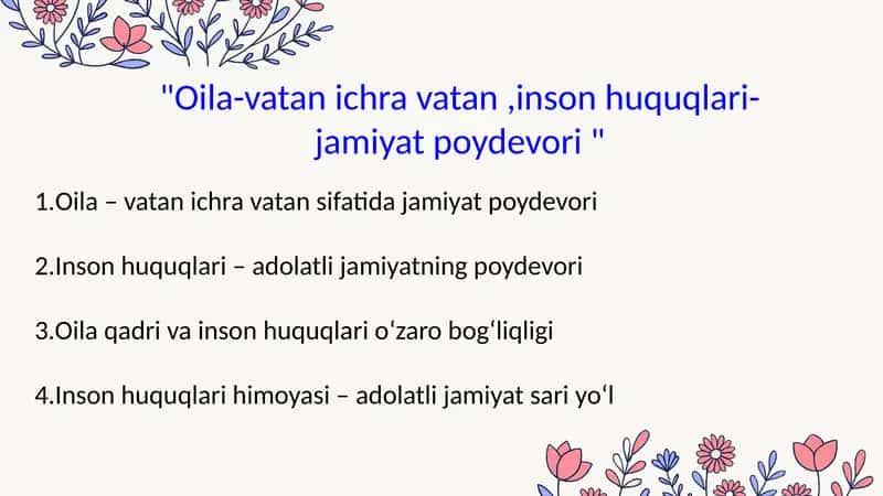Oila-vatan ichra vatan ,inson huquqlari-jamiyat poydevori 1