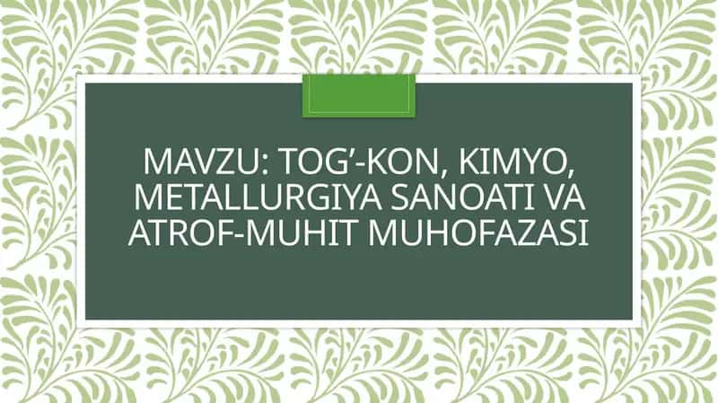 Tog’-kon, kimyo, metallurgiya sanoati va atrof-muhit muhofazasi 1