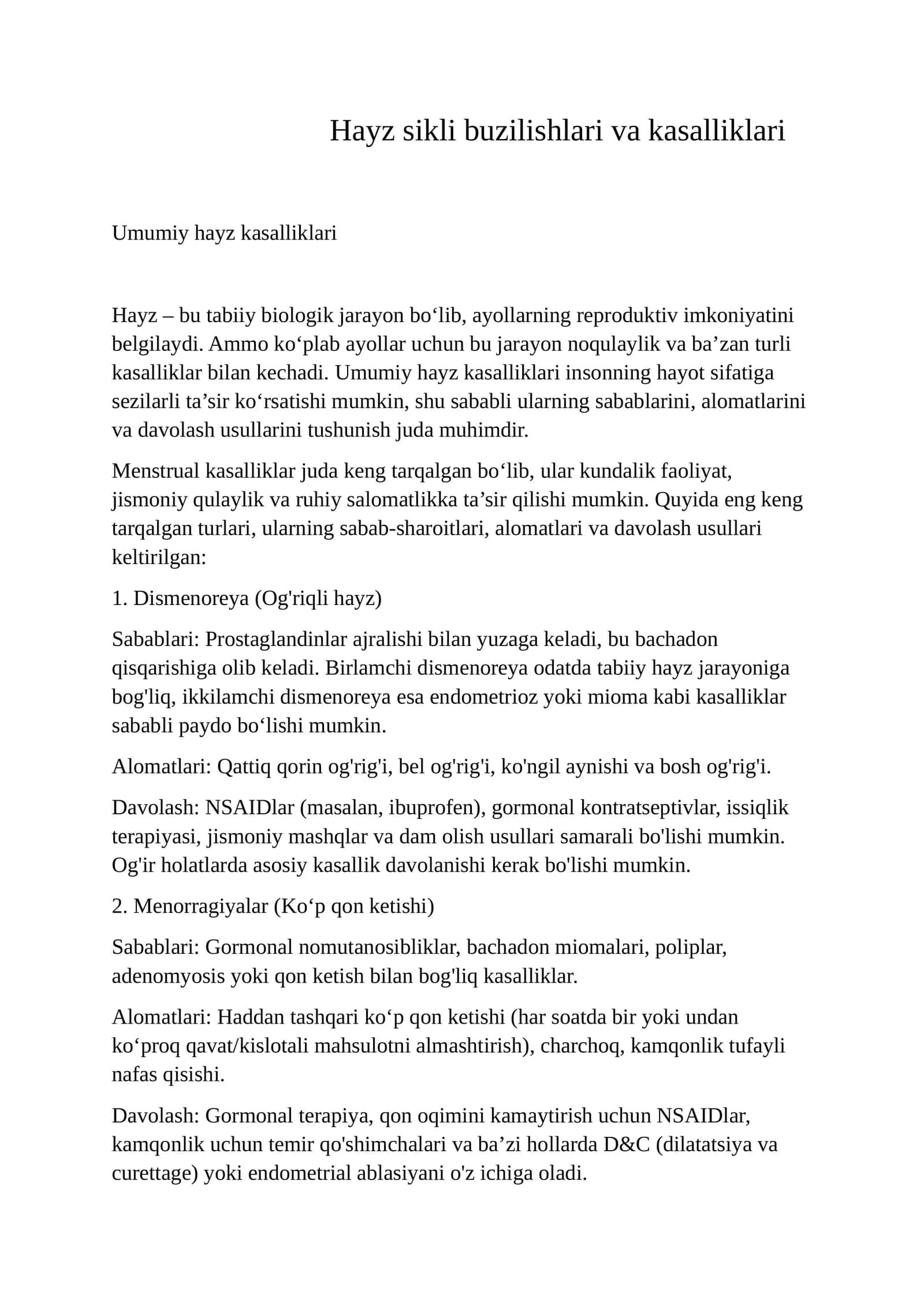 Umumiy hayz kasalliklari 1