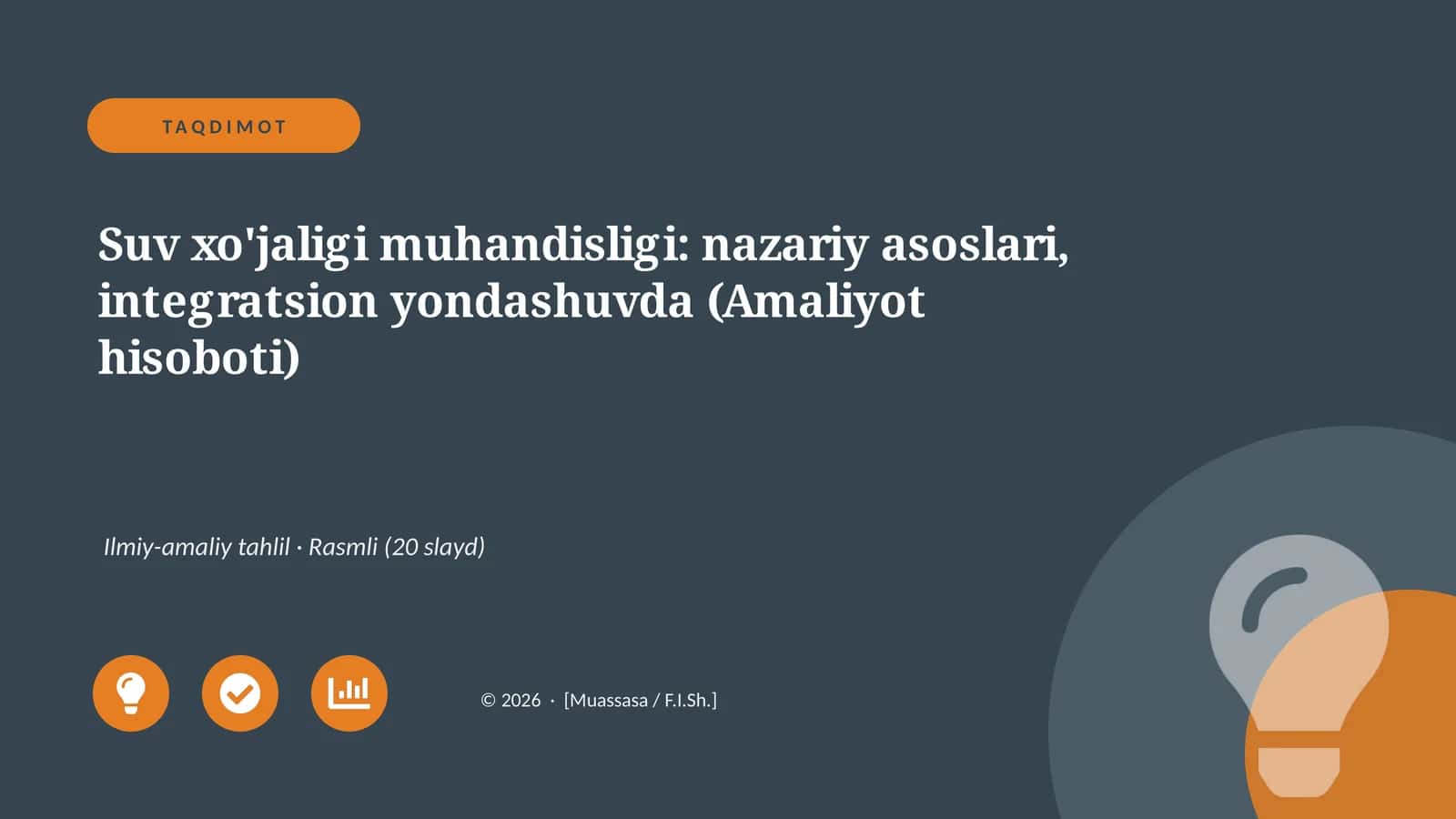 Suv xo'jaligi muhandisligi: nazariy asoslari, integratsion yondashuvda (Amaliyot hisoboti) 1