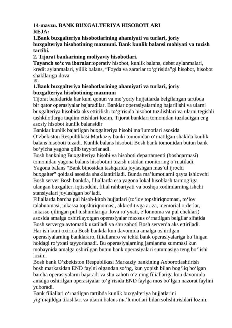 BANK BUXGALTERIYA HISOBOTLARI 1