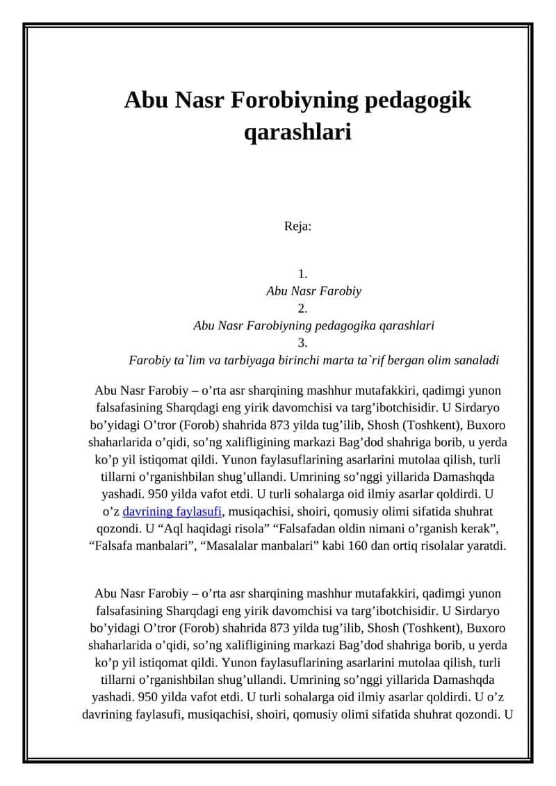 Abu Nasr Forobiyning pedagogik qarashlari 1