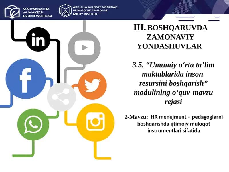 HR menejment – pedagoglarni boshqarishda ijtimoiy muloqot instrumentlari sifatida. 1