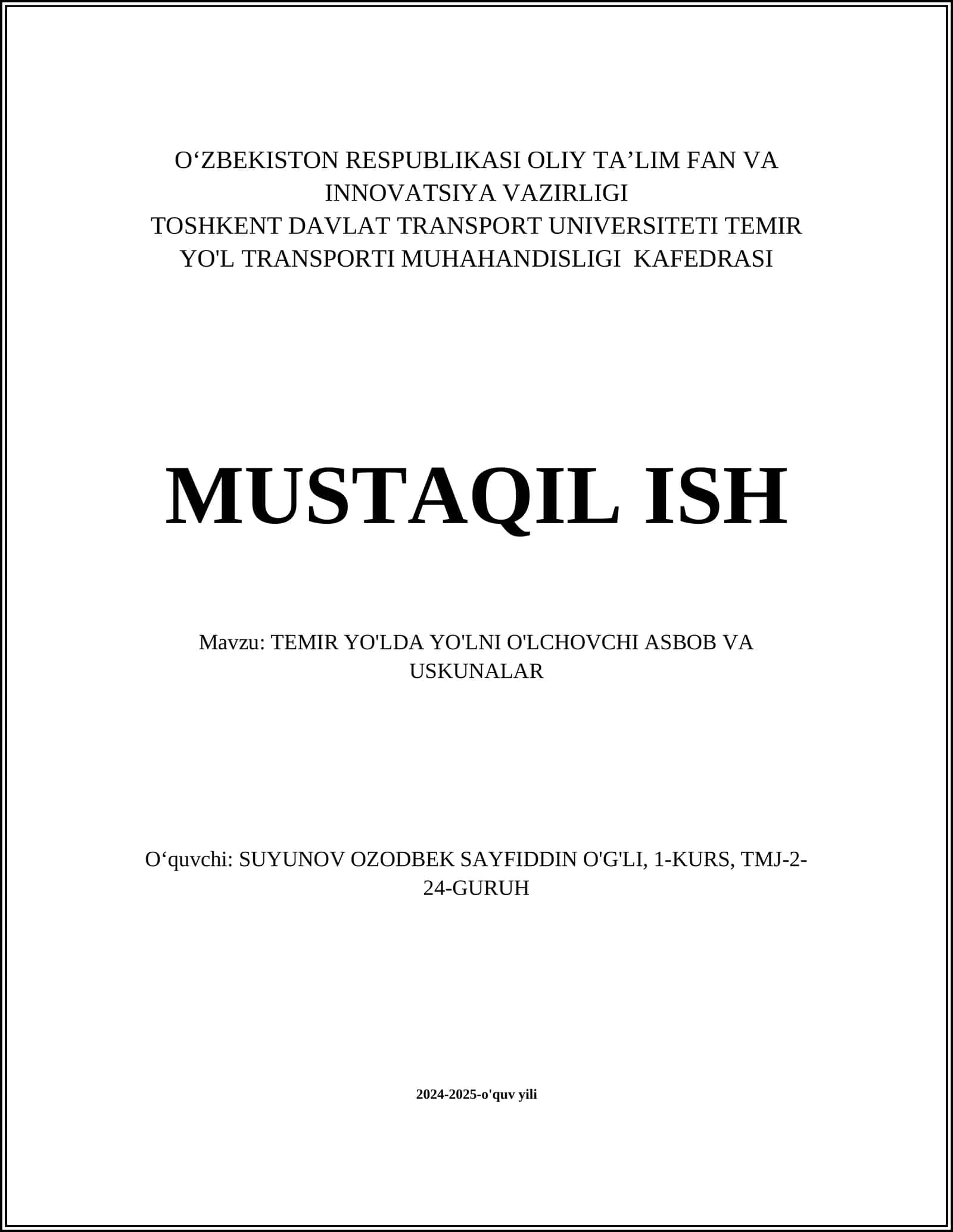 TEMIR YO'LDA YO'LNI O'LCHOVCHI ASBOB VA USKUNALAR 1