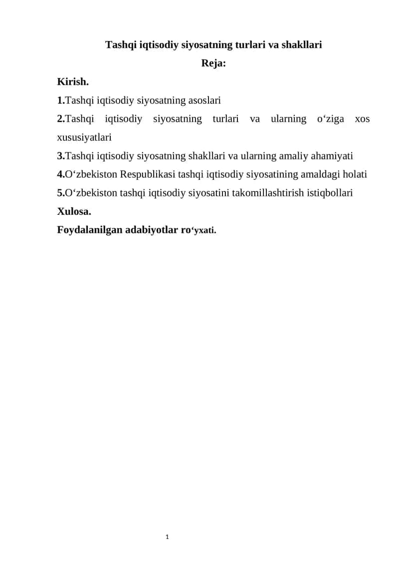 Tashqi iqtisodiy siyosatning turlari va shakllari 1
