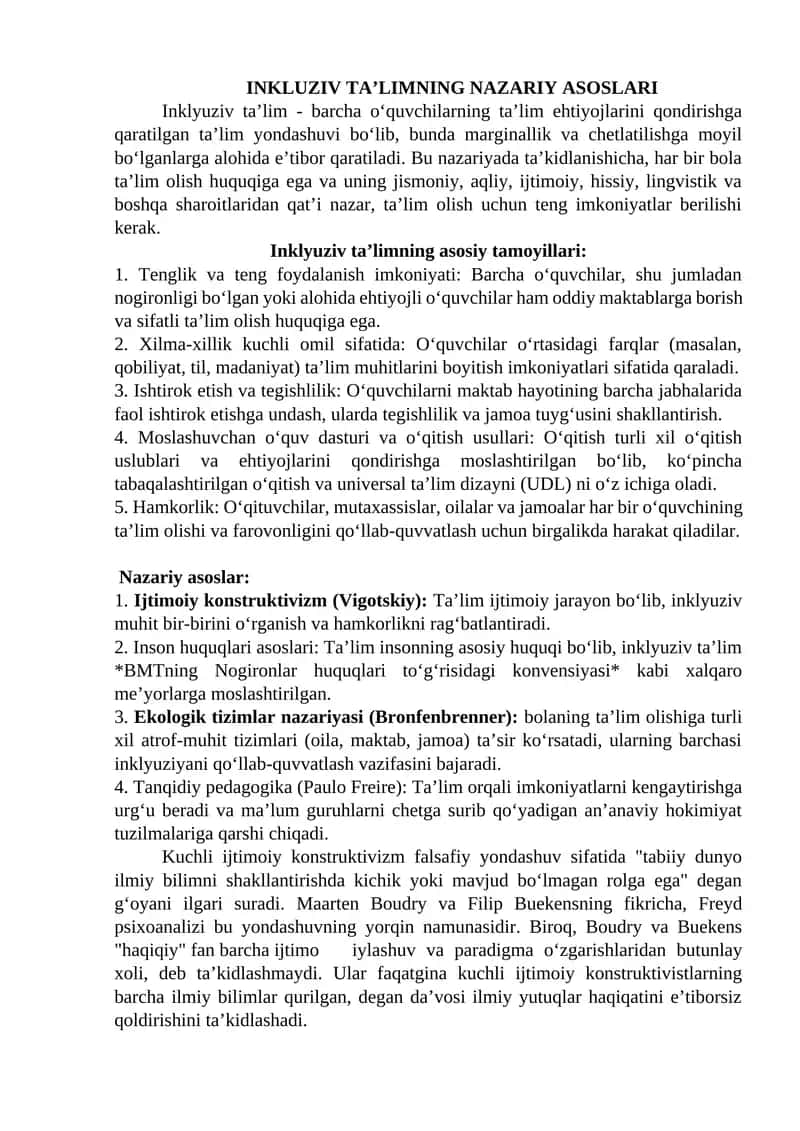 INKLUZIV TA’LIMNING NAZARIY ASOSLARI 1