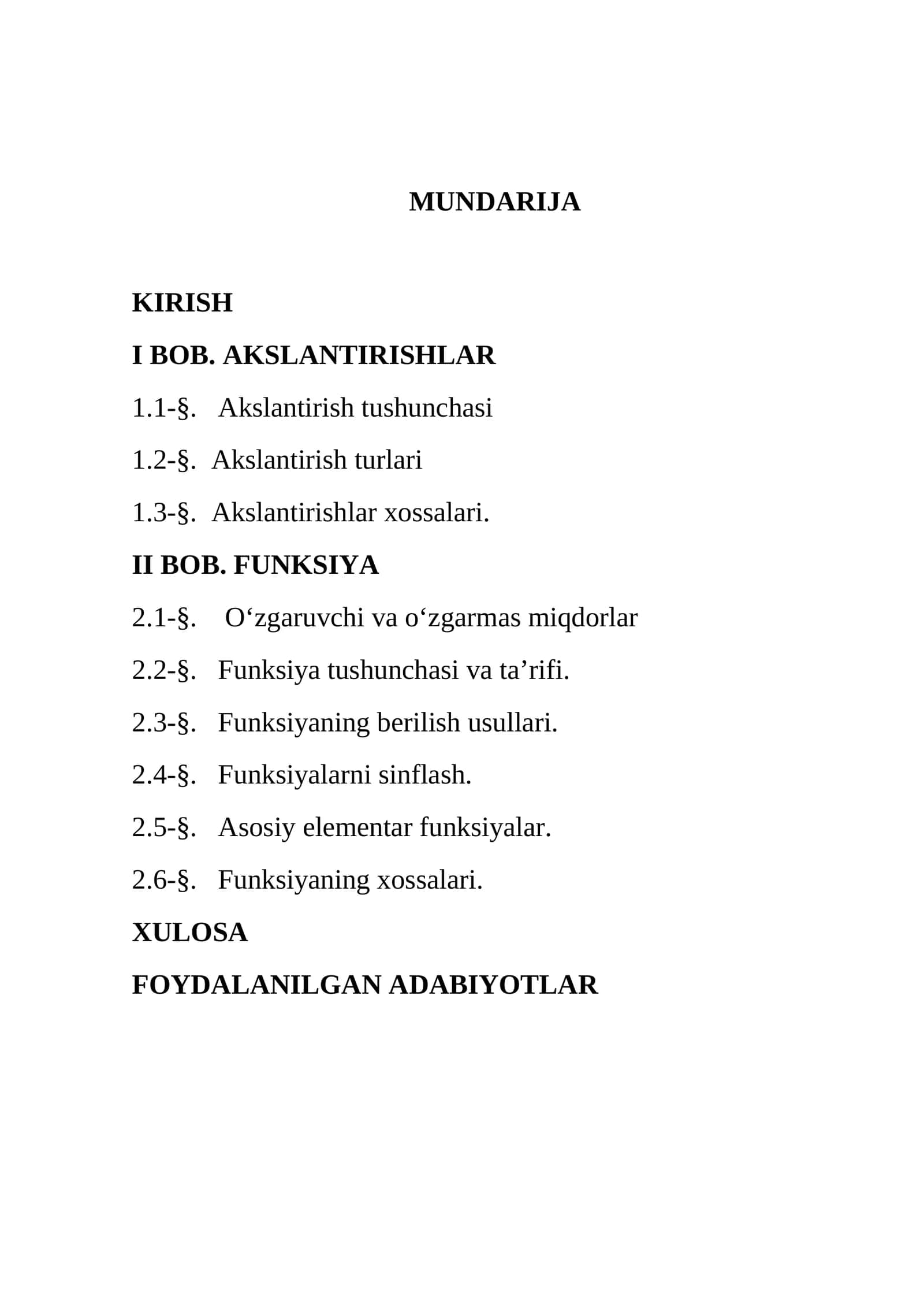 Akslantirishlar va funksiya 1