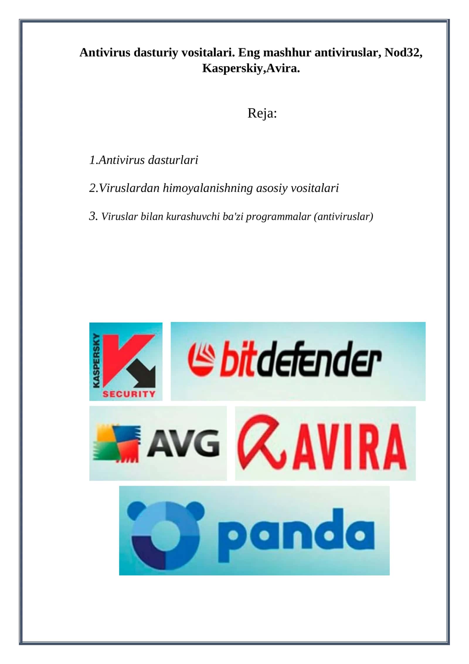 Antivirus dasturiy vositalari 1