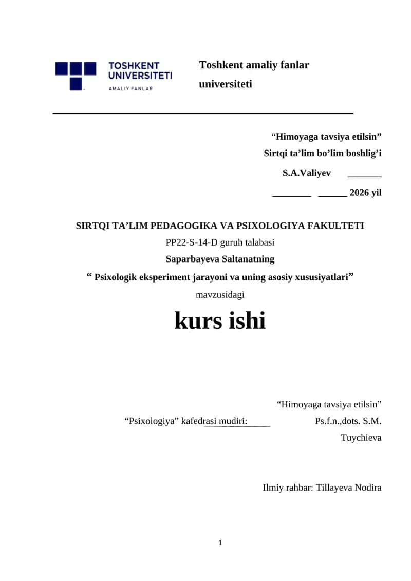 Psixologik eksperiment jarayoni va uning asosiy xususiyatlari 1