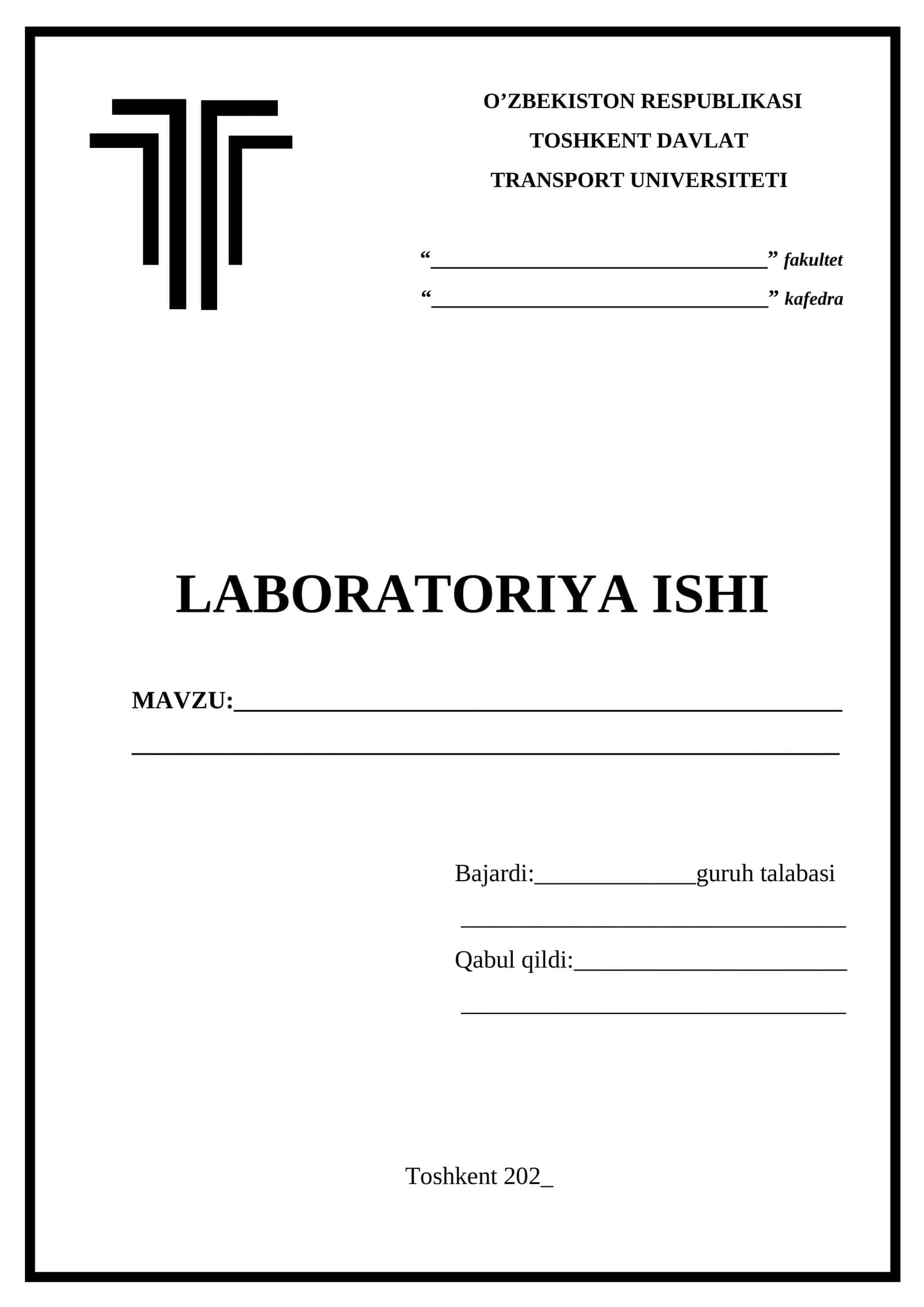 Laboratoriya ishi  titul varoq 1