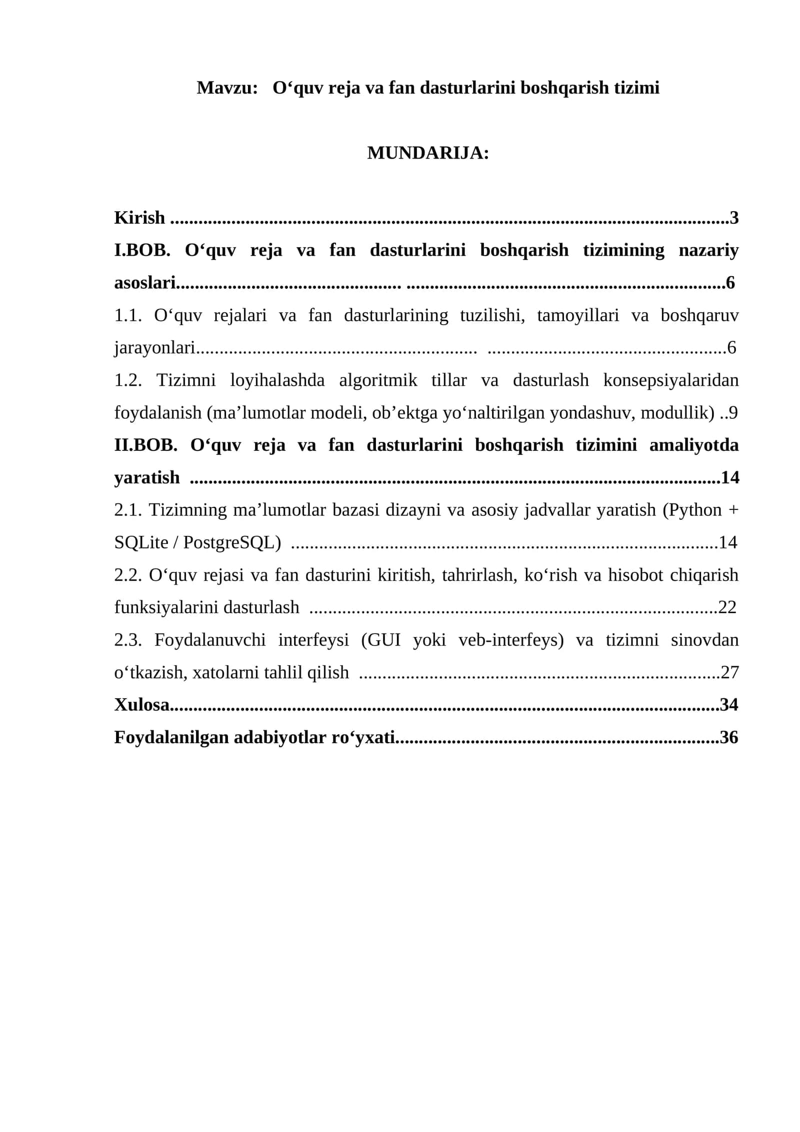 Oʻquv reja va fan dasturlarini boshqarish tizimi 1