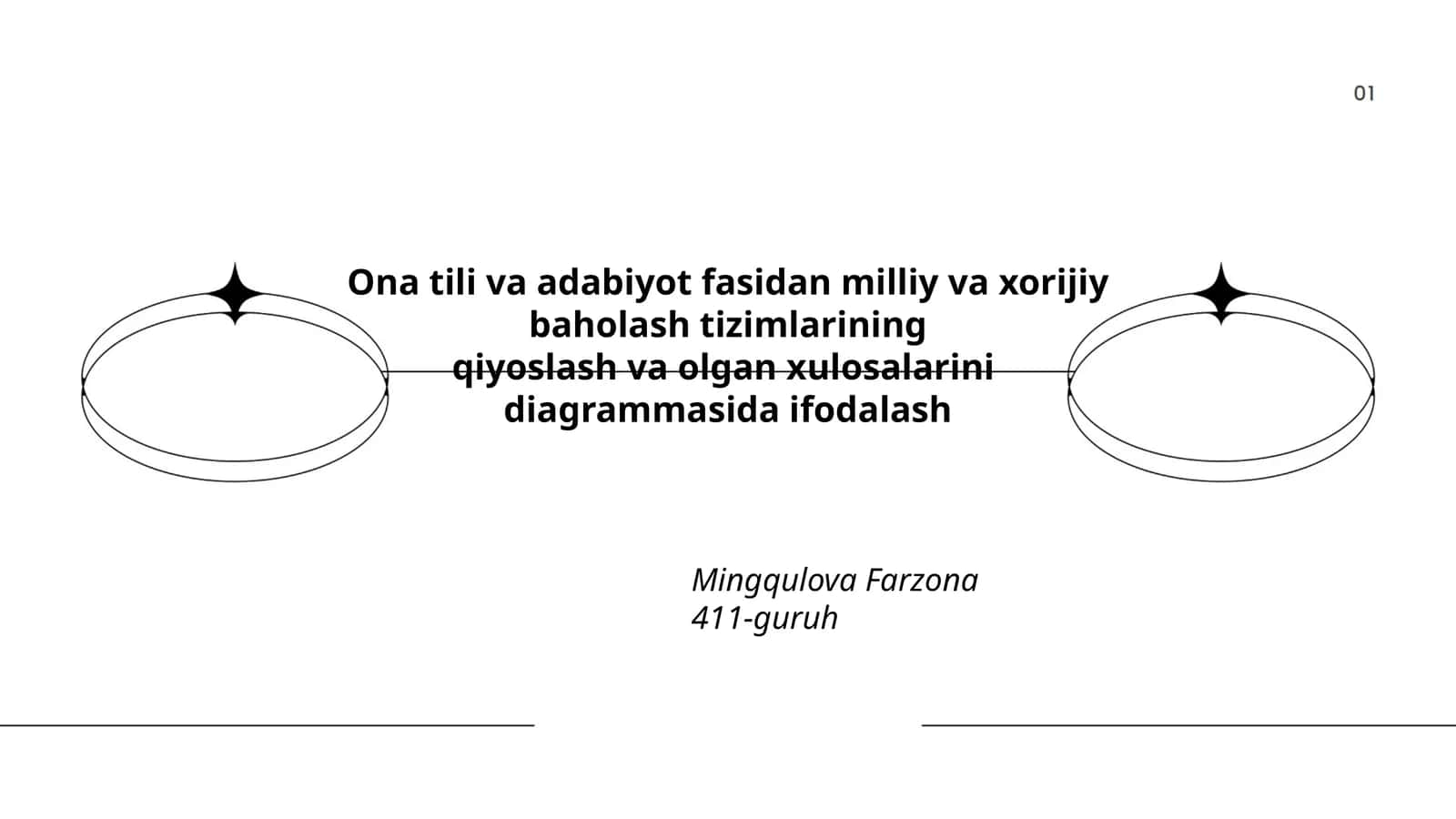 Ona tili va adabiyot fasidan milliy va xorijiy baholash tizimlarining qiyoslash va olgan xulosalarini diagrammasida ifodalash 1