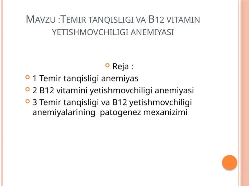 Temir tanqisligi va B12 vitamini yetishmovchiligi anemiyasi 1