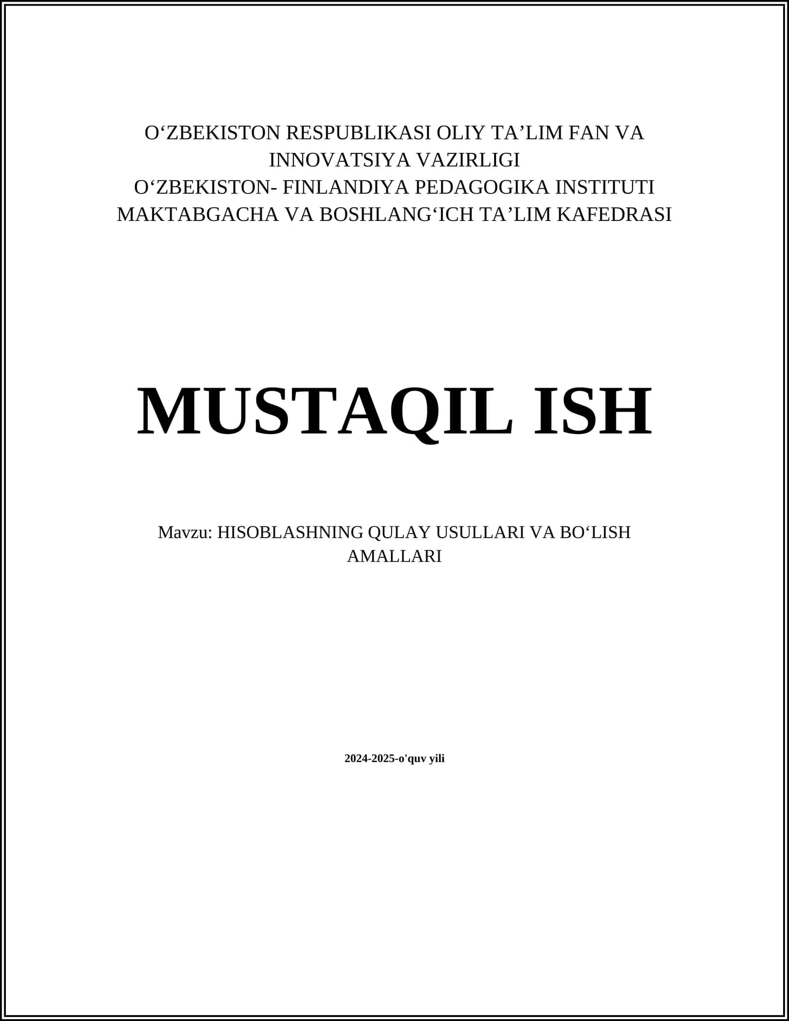 HISOBLASHNING QULAY USULLARI VA BOʻLISH AMALLARI 1
