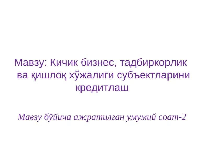 Кичик бизнес, тадбиркорлик ва қишлоқ хўжалиги субъектларини кредитлаш 1