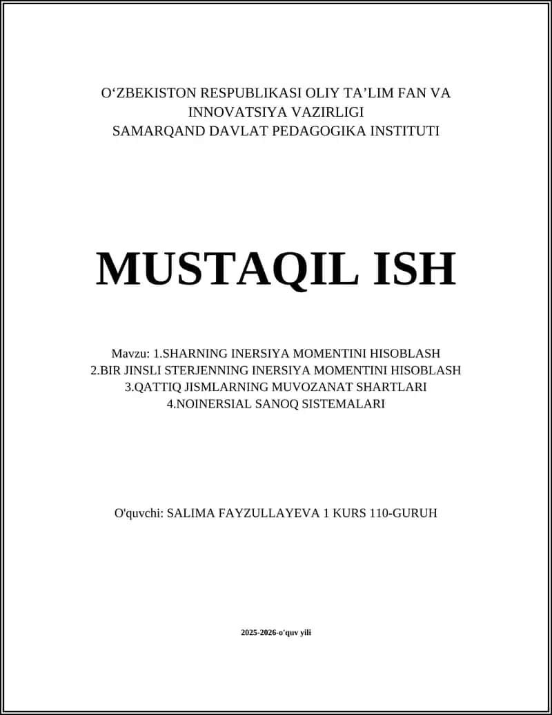 Sharning Inersiya Momentini Hisoblash 1