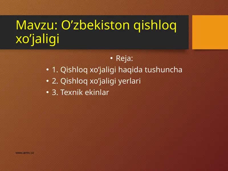 O’zbekiston qishloq xo’jaligi 1