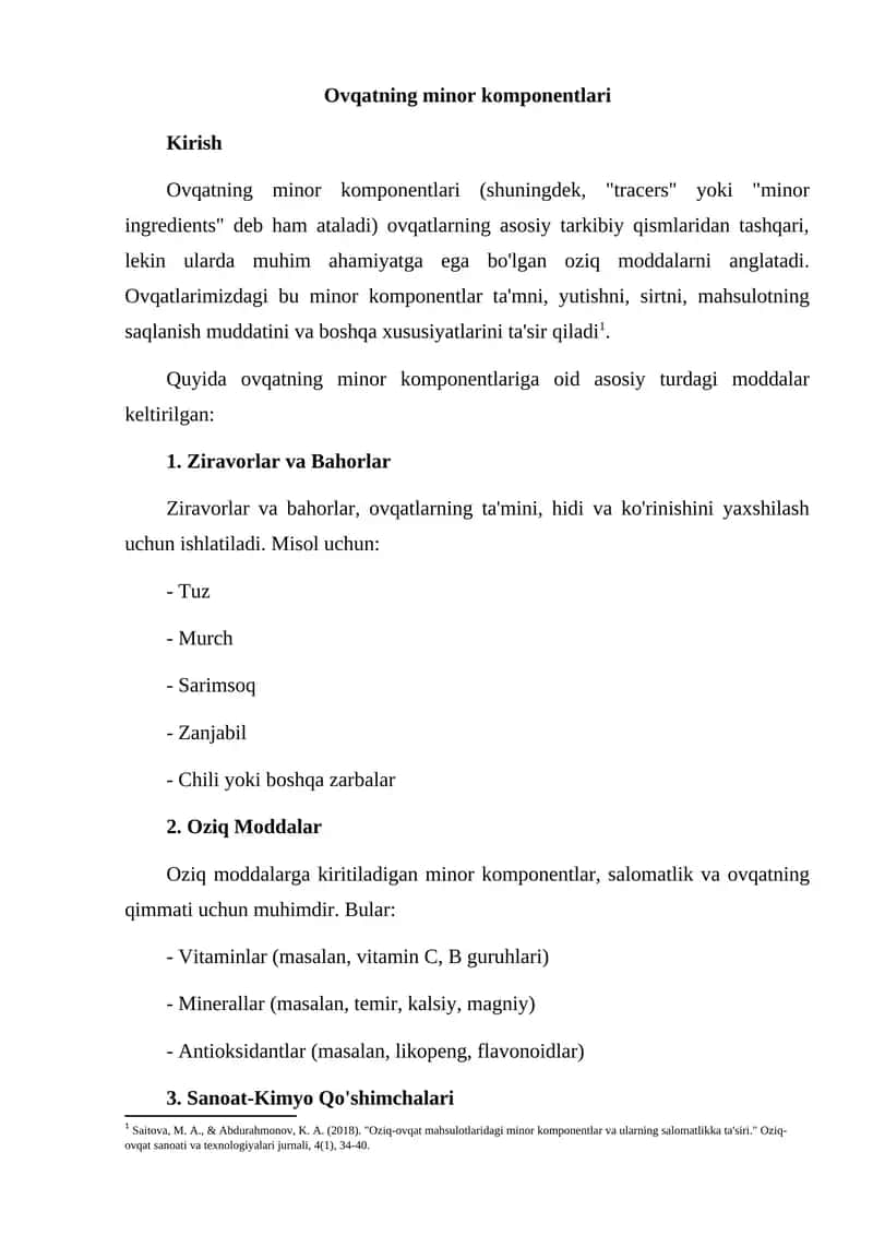 Ovqatning minor komponentlari 1