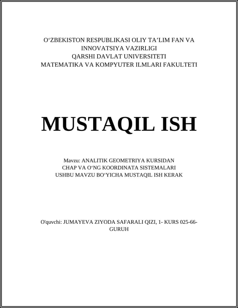 ANALITIK GEOMETRIYA KURSIDAN CHAP VA OʻNG KOORDINATA SISTEMALARI 1