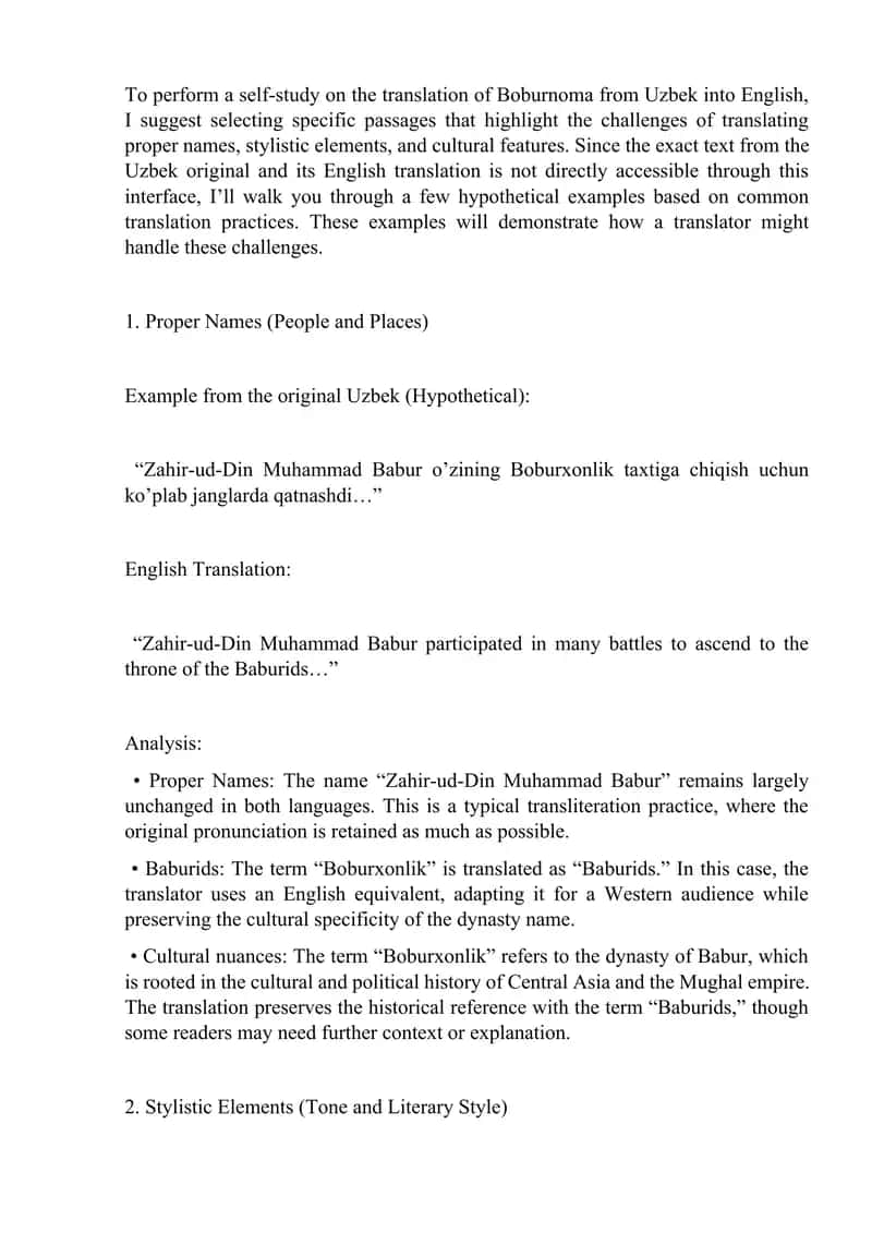 Translation of Boburnoma from Uzbek into English 1