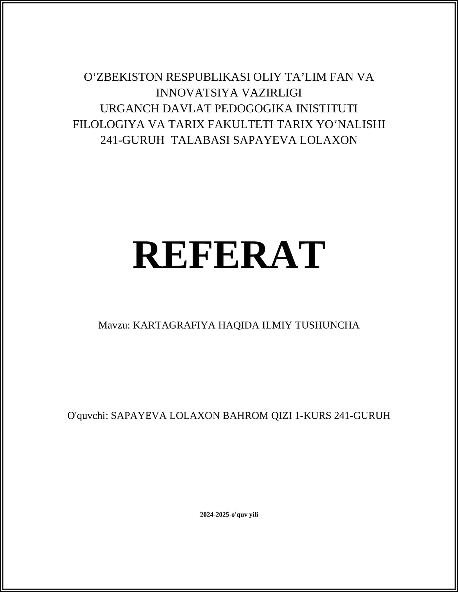KARTAGRAFIYA HAQIDA ILMIY TUSHUNCHA 1