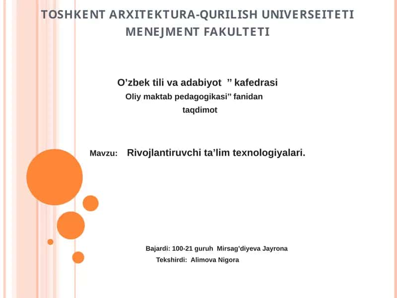 Rivojlantiruvchi ta’lim texnologiyalari 1