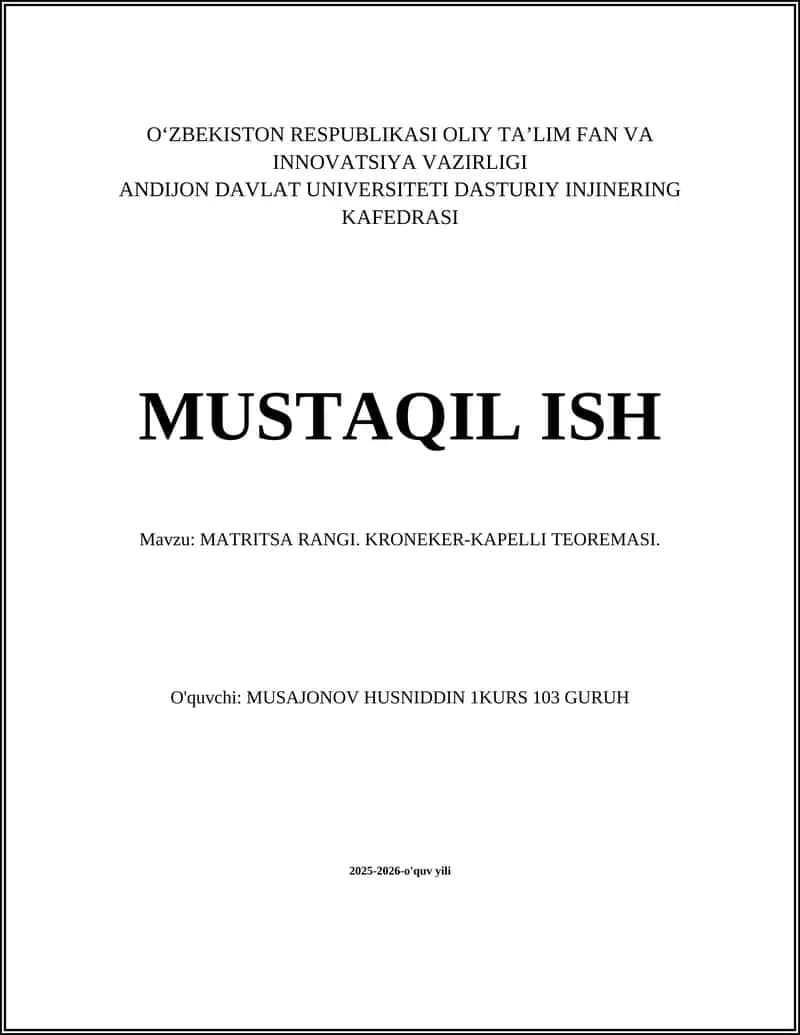 MATRITSA RANGI. KRONEKER-KAPELLI TEOREMASI 1