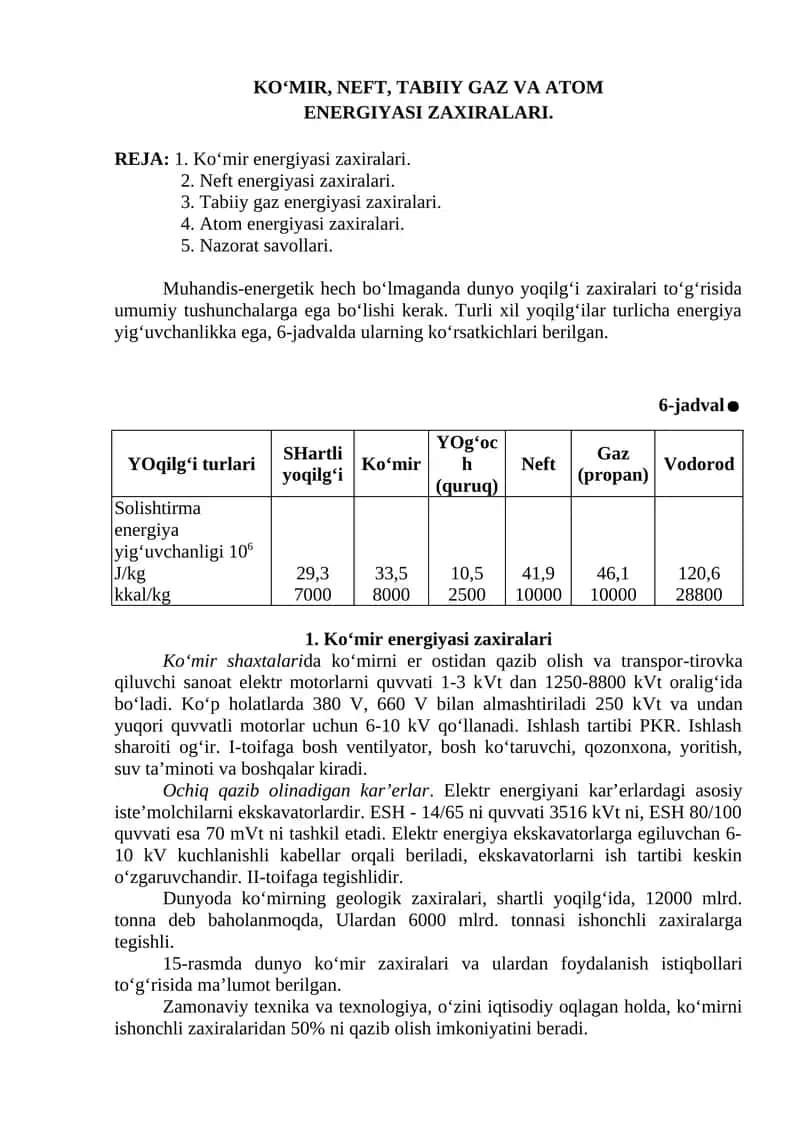 Ko‘mir energiyasi zaxiralari 1
