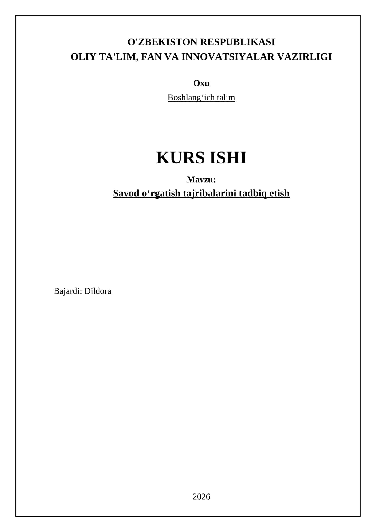Savod oʻrgatish tajribalarini tadbiq etish 1