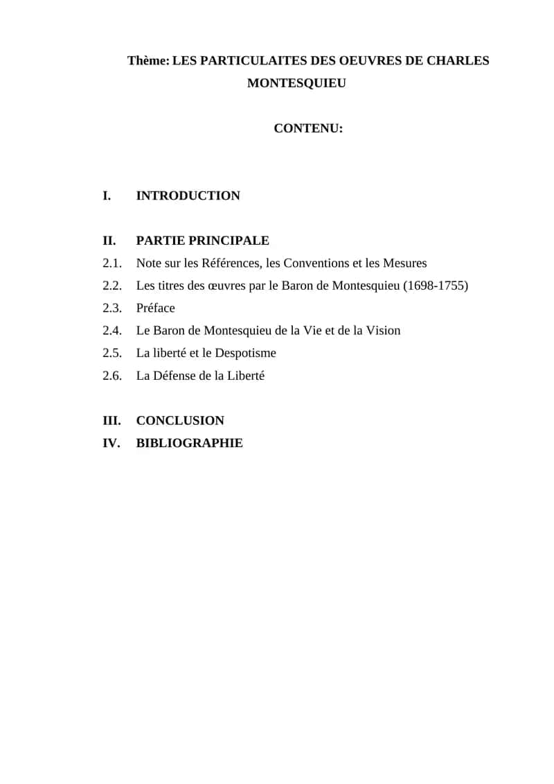 Les PARTICULARITÉS DES OEUVRES DE CHARLES MONTESQUIEU 1