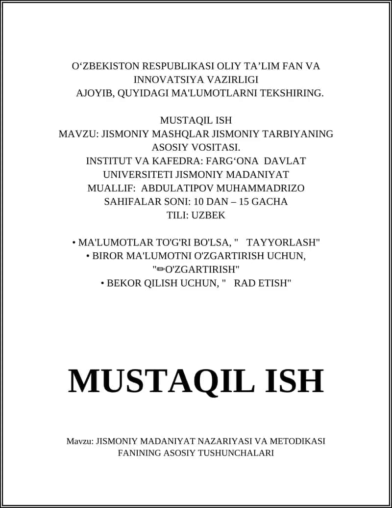 Jismoniy Madaniyat Nazariyasi va Metodikasi 1