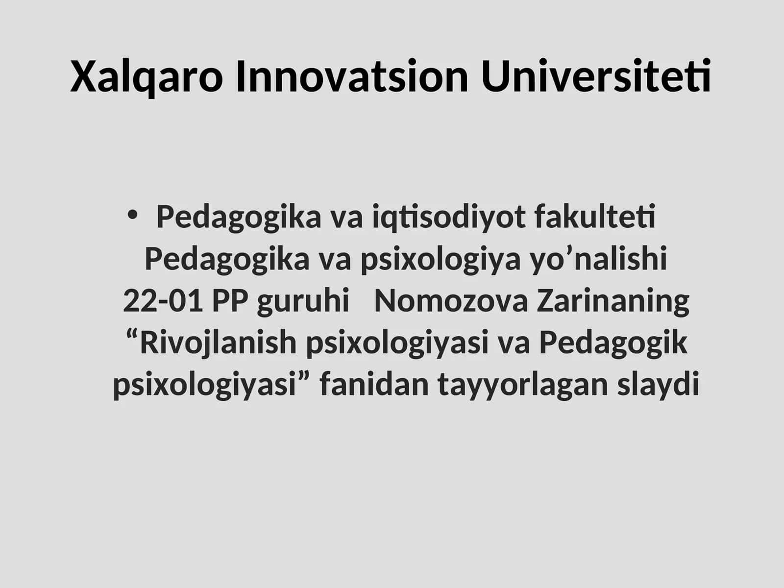 Rivojlanish psixologiyasi va Pedagogik psixologiyasi slaydi 1