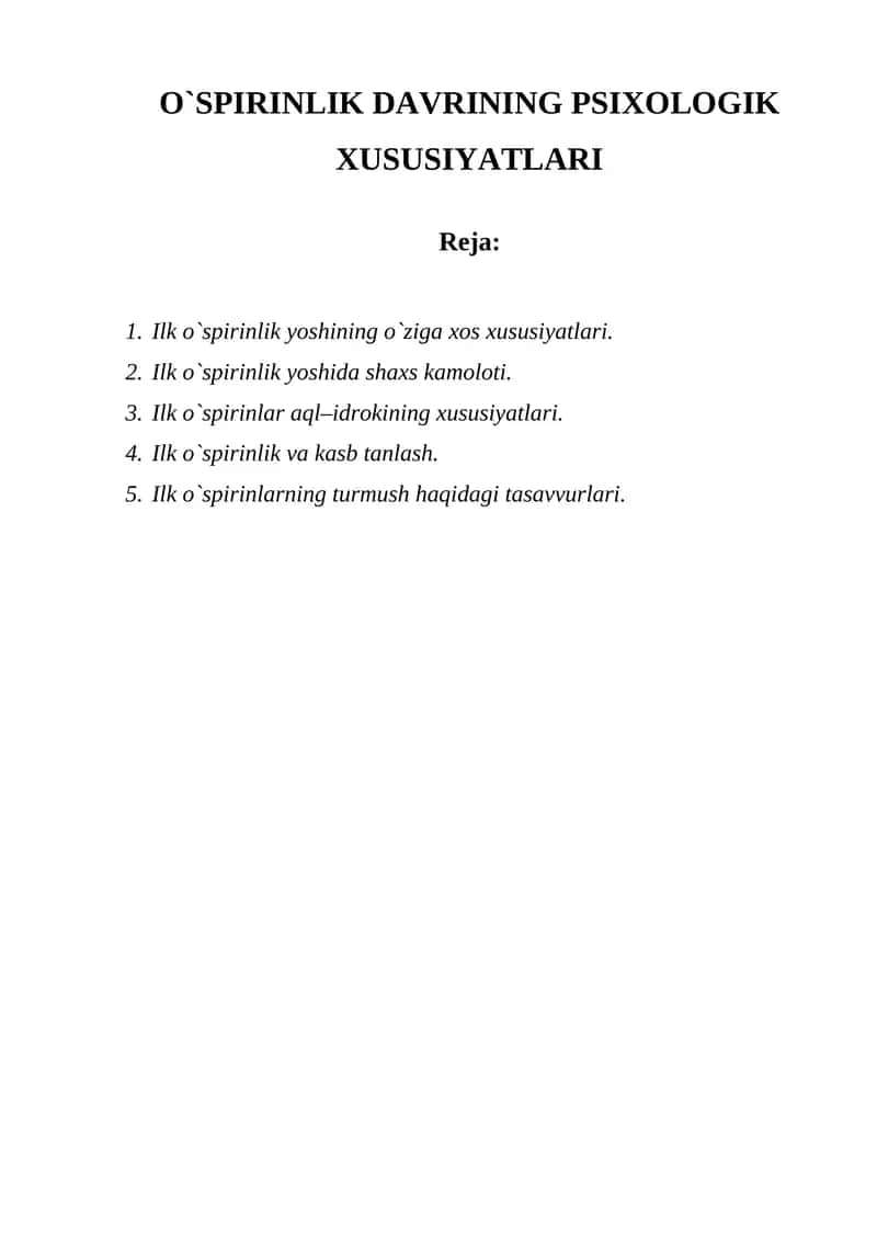 O`SPIRINLIK DAVRINING PSIXOLOGIK XUSUSIYATLARI 1