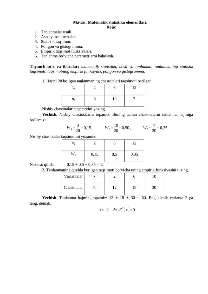 Matеmatik statistika elеmеntlari 1