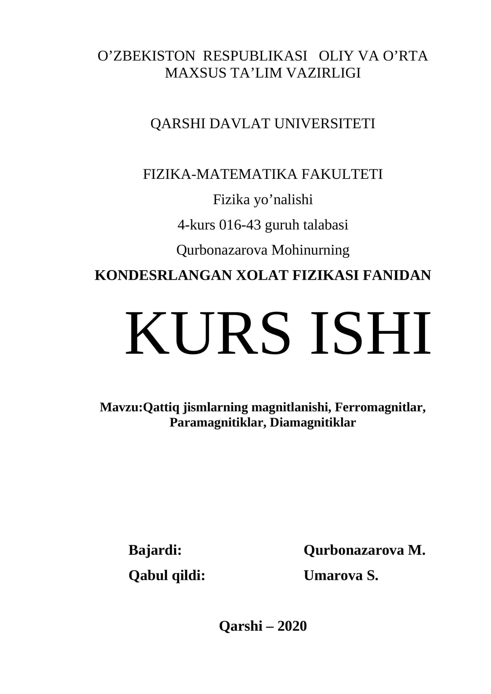 KONDESRLANGAN XOLAT FIZIKASI FANIDAN 1
