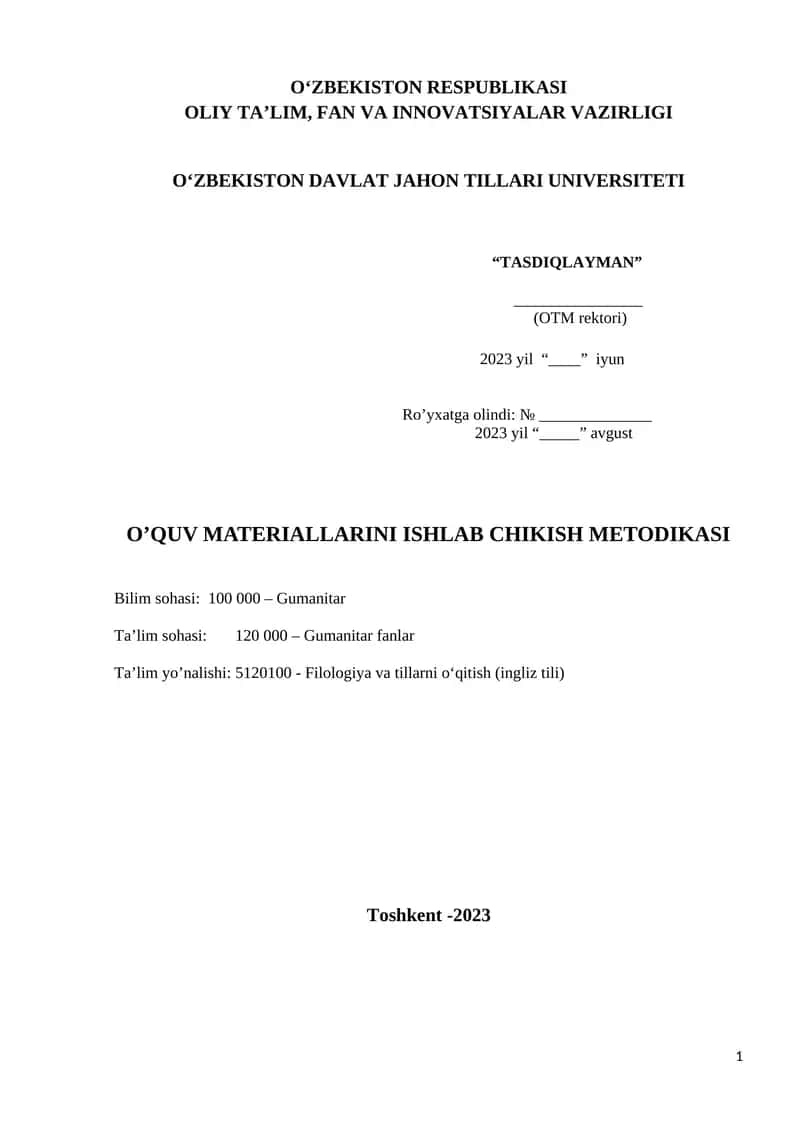 O’QUV MATERIALLARINI ISHLAB CHIKISH METODIKASI 1