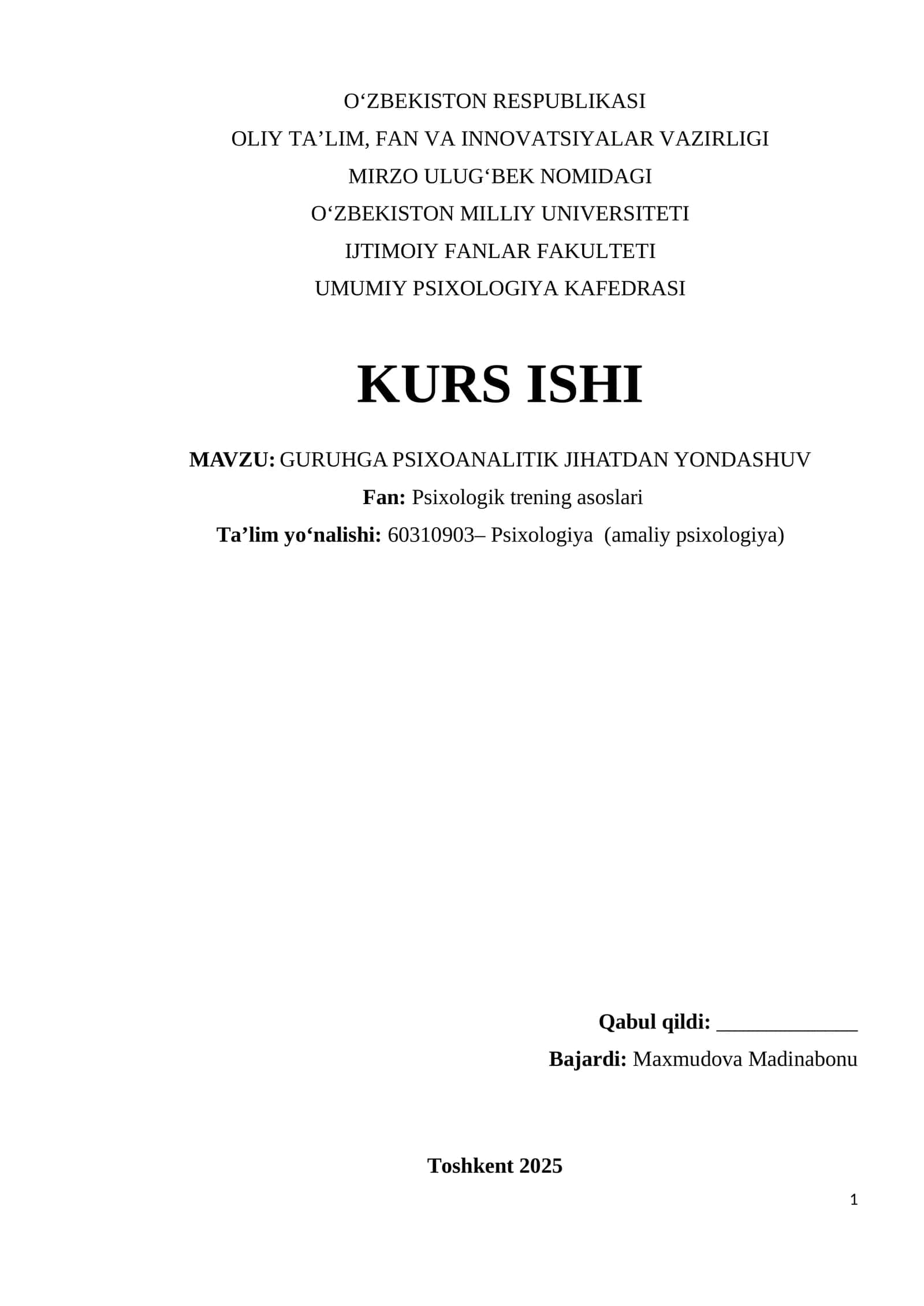 GURUHGA PSIXOANALITIK JIHATDAN YONDASHUV 1