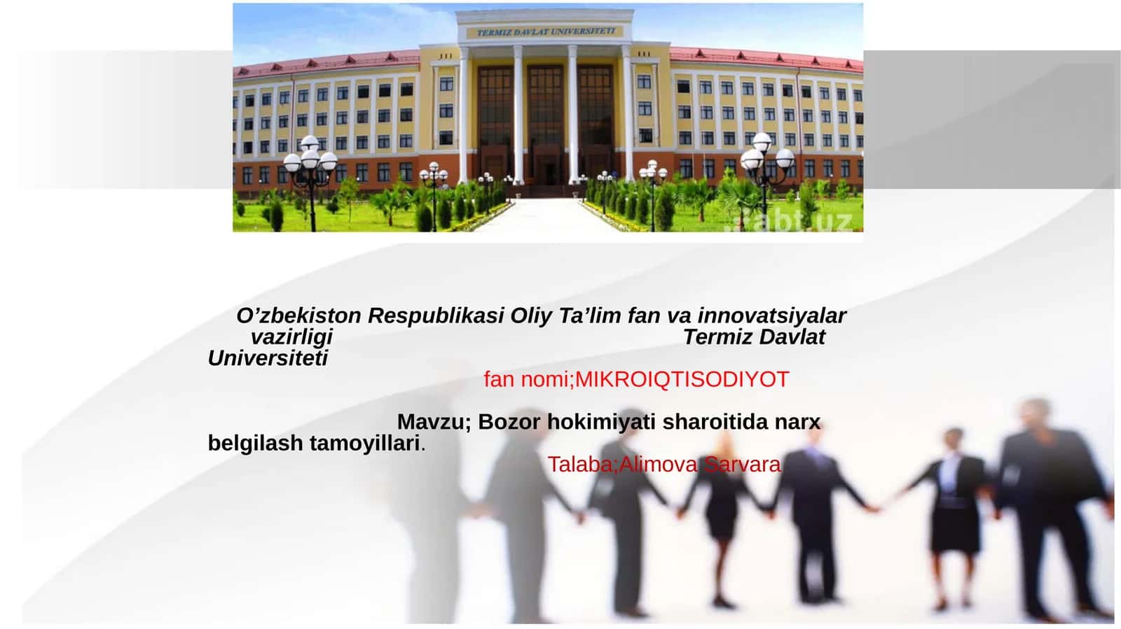 Bozor hokimiyati sharoitida narx belgilash tamoyillari. 1