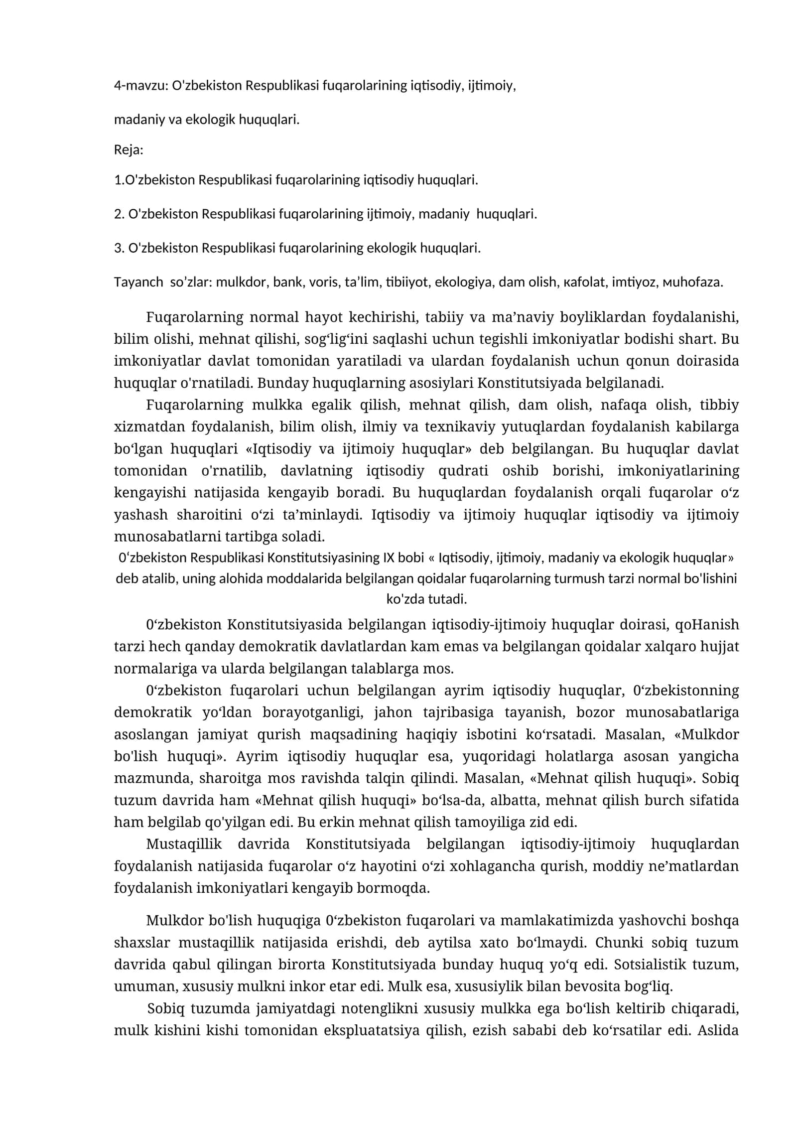O'zbekiston Respublikasi Fuqarolarining Huquqlari 1