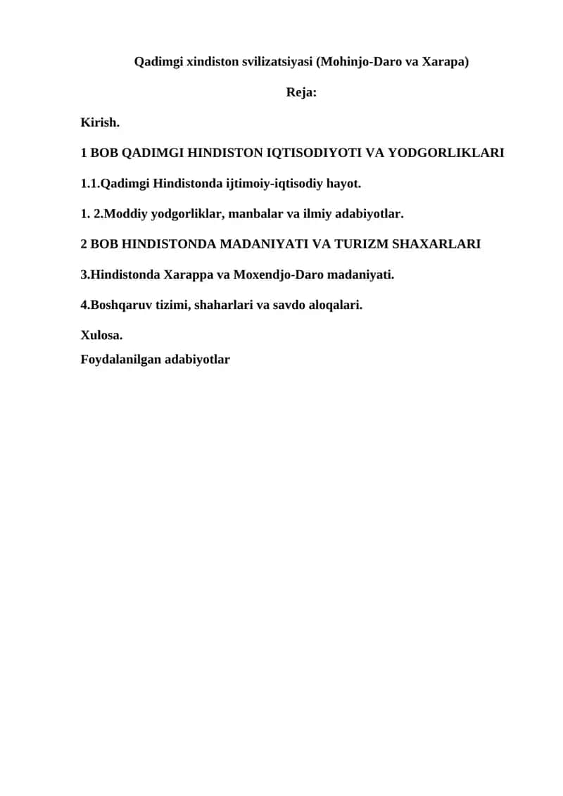 Qadimgi xindiston svilizatsiyasi (Mohinjo-Daro va Xarapa) 1