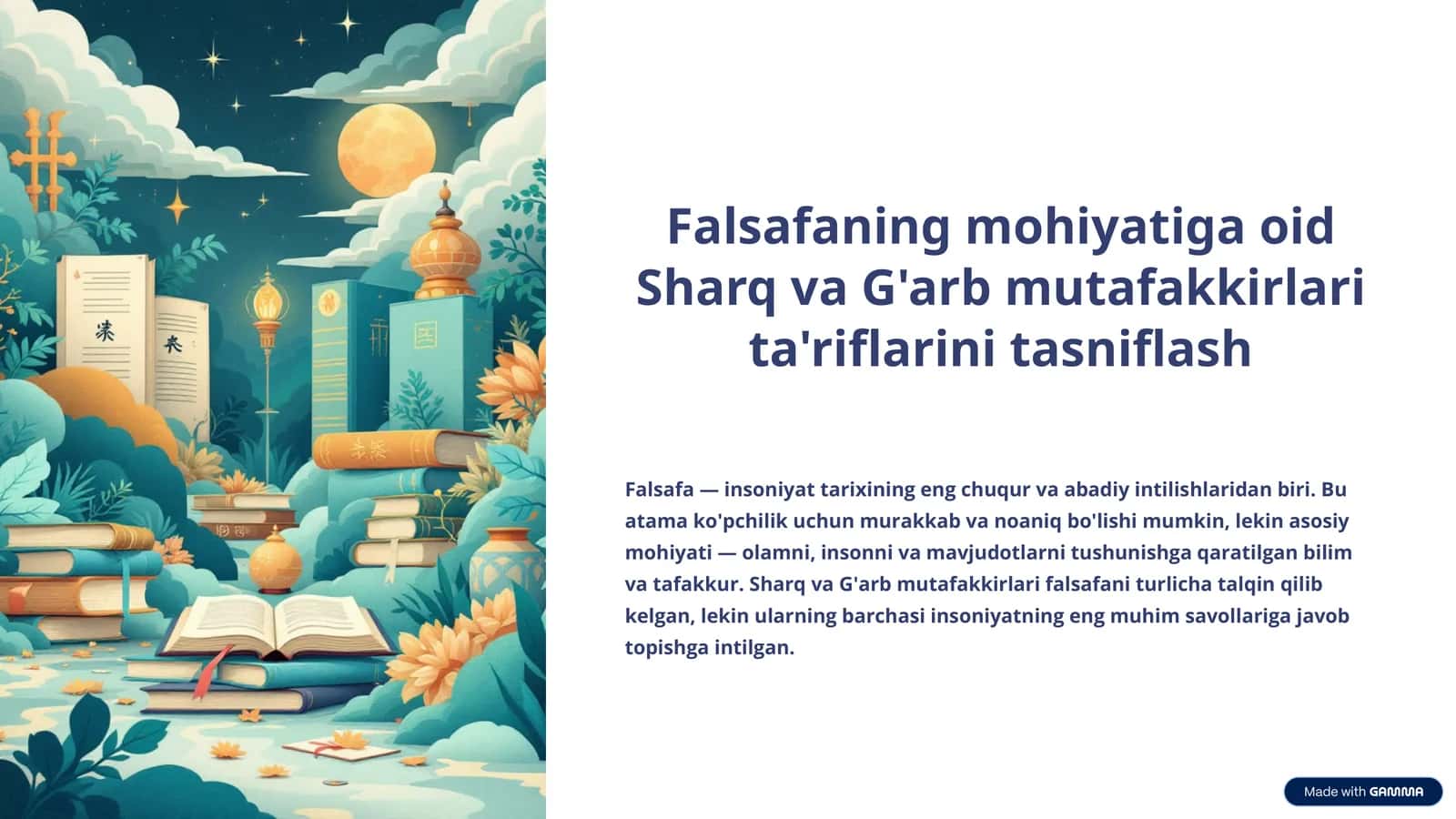 Falsafaning mohiyatiga oid Sharq va G'arb mutafakkirlari ta'riflarini tasniflash 1