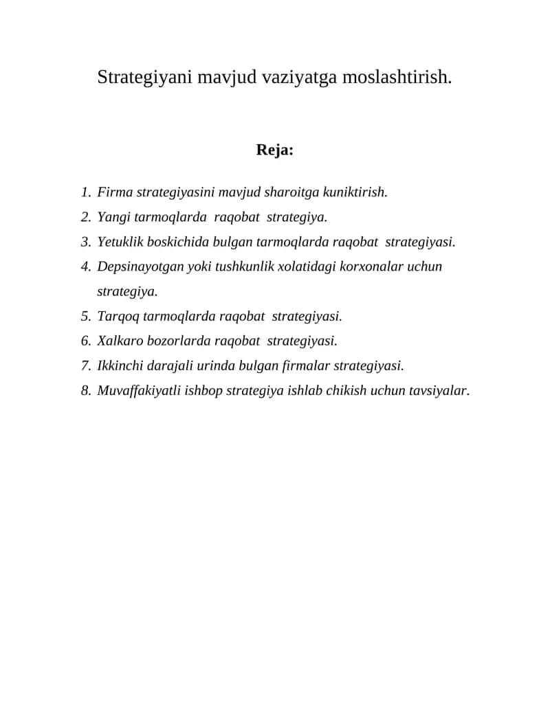 Firmalar strategiyasi 1