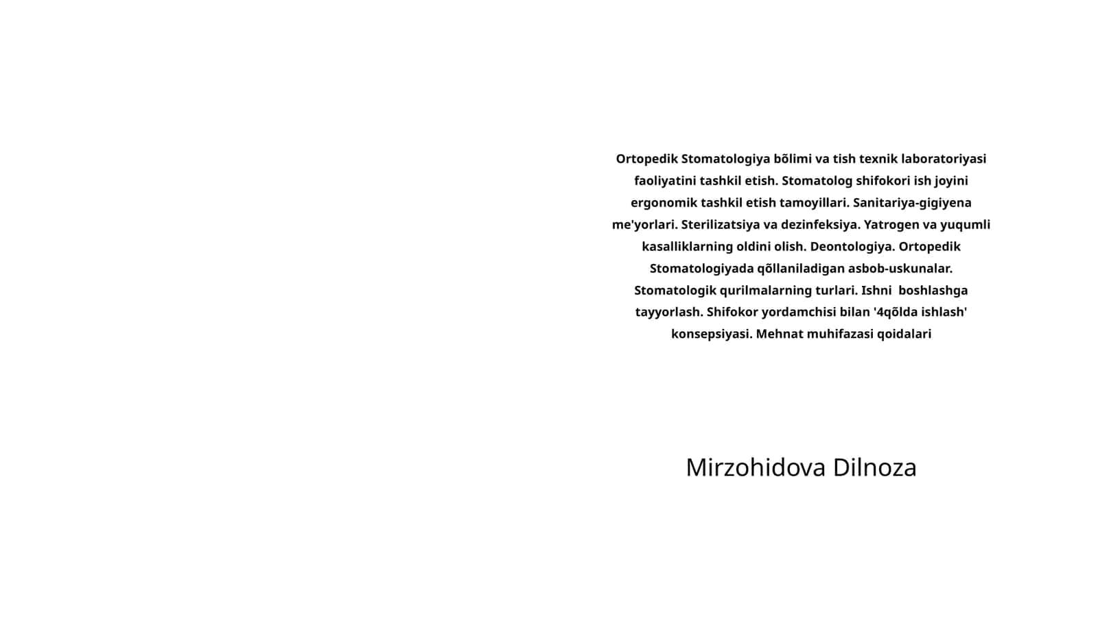Ortopedik Stomatologiya bõlimi va tish texnik laboratoriyasi faoliyatini tashkil etish 1