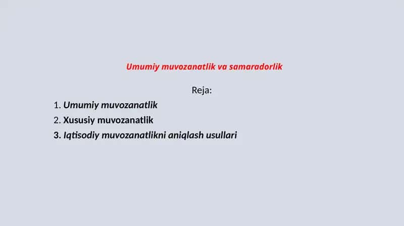 Umumiy muvozanatlik va samaradorlik 1