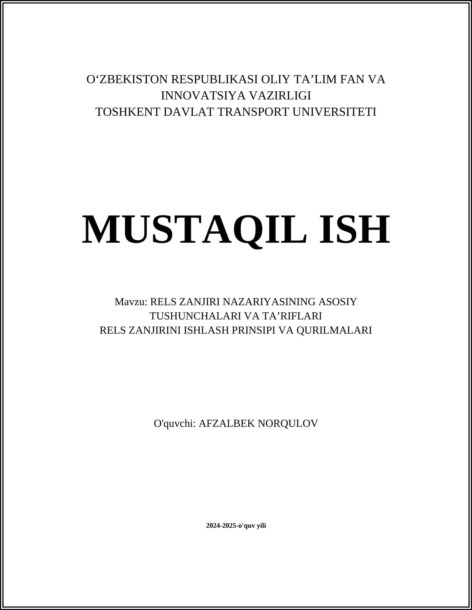 RELS ZANJIRI NAZARIYASINING ASOSIY TUSHUNCHALARI VA TAʼRIFLARI 1