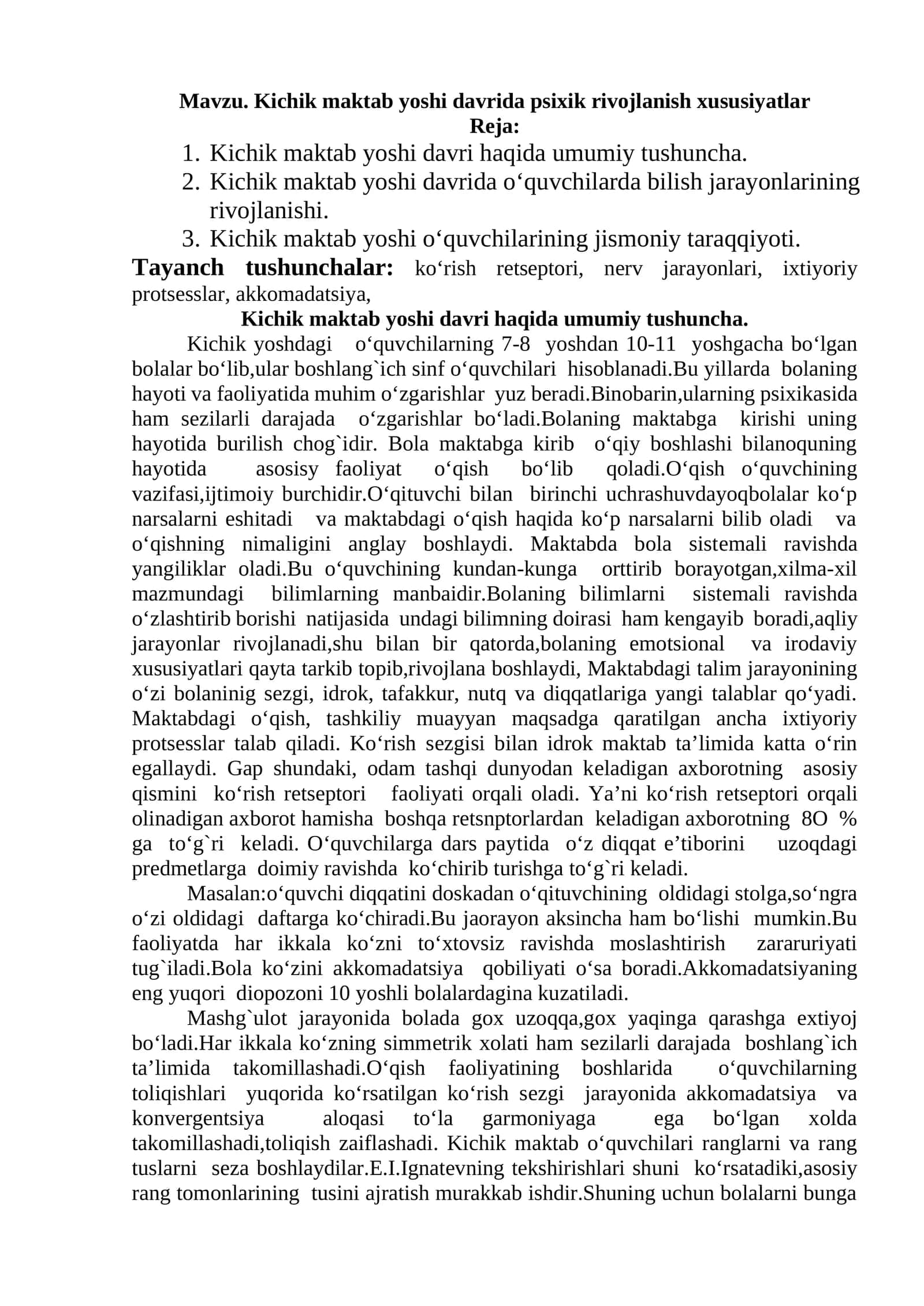 Kichik maktab yoshi davrida psixik rivojlanish xususiyatlar 1