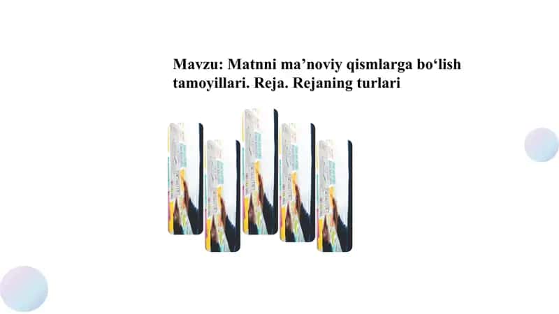 Matnni ma’noviy qismlarga bo‘lish tamoyillari. Reja. Rejaning turlari 1