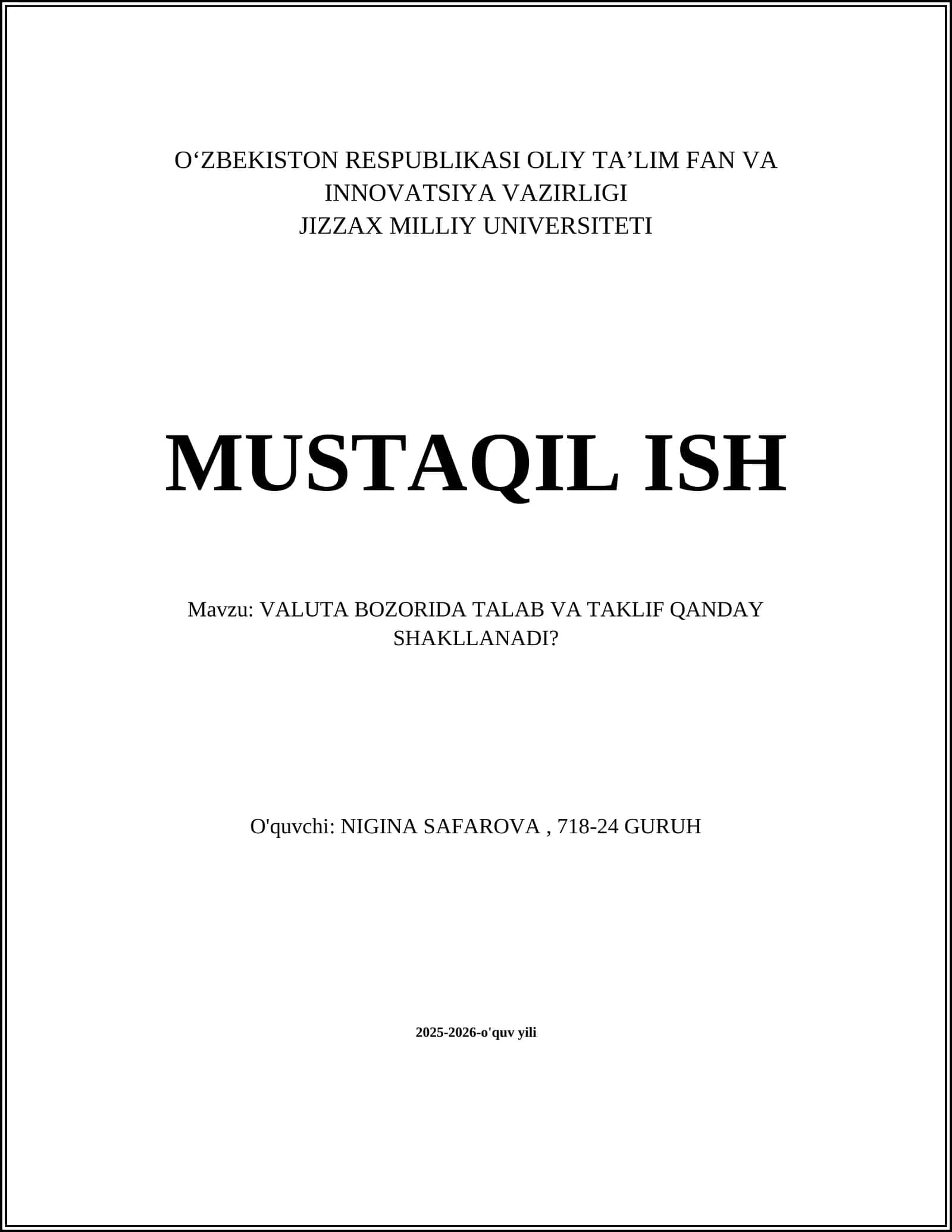 VALUTA BOZORIDA TALAB VA TAKLIF QANDAY SHAKLLANADI? 1