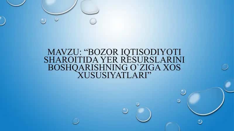 Bozor iqtisodiyoti sharoitida yer resurslarini boshqarishning o`ziga xos xususiyatlari 1